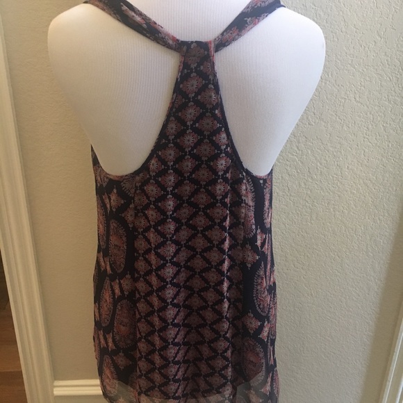 Ella Moss Navy Silk Print Racerback Tank Size X Small - Picture 3 of 11
